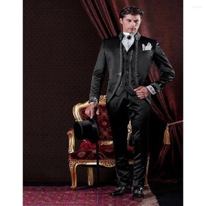 Ternos masculinos de luxo preto requintado 3 peça jaqueta calças colete único breasted casamento blazer alta qualidade personalizado traje homme