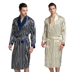 Mens Silk Satin Pyjamas Pyjama Pyjamas PJS Sleepwear Robes Robes Nightgown Robes S M L XL 2XL 3XL Plus Beige Blue Striped 240108