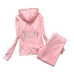 Tuta succosa di alta qualità succuccia a due pezzi Set designer percorsi da donna con cappuccio per abbigliamento sportivo e pantaloni con strass