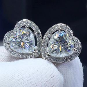 Trendy Lab 1CT Moissanite Diamante Coração Brinco 925 Prata Esterlina Brincos de Festa de Casamento para Mulheres Presente de Joia de Noiva