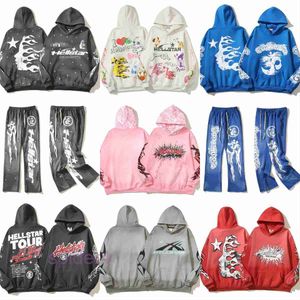 Hellstar Sportsuit Trainingsanzug Männer und Frauen Designer Hoodie Langarm Hosen Pullover Street Hip Hop Print Hoch Grau Blau Weiß Hell Star Hoodies Sweat RPA3