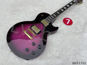 AUF LAGER! Kann sofort verschickt werden!! Nr. 7 E-Gitarre mit Purple Flame Top, Black Edge Burst Gold Parts, No Pickuard Purle Bindi