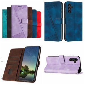 Fashion PU Leather Wallet Case For Moto G34 G04 G Play Power 2024 Samsung A35 A55 Redmi K70 K70E Note 13 Pro Triangle Vertical Lines Card Slot Flip Cover Kickstand Pouch