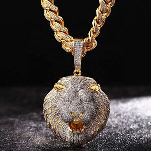 Heißer Verkauf Luxus Custom 18k Vergoldung Kubikzircon glänzendes Tier großer Löwe Anhänger Iced Out Halskette für Männer