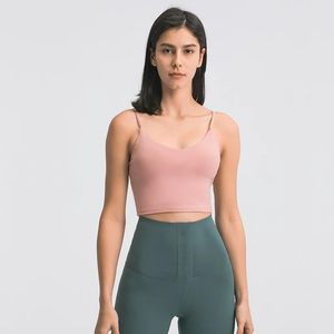 Skjortor Kvinnors vadderade Running Gym Sports Bra Vneck Fiess Workout Shirts Yoga Cami Tank Top med inbyggd behå