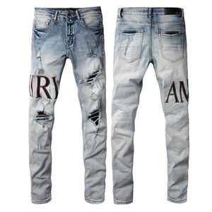 Дизайнер am джинсы мужские джинсовые брюки для вышивки модные отверстия US Size 28-40 Хип-хоп.