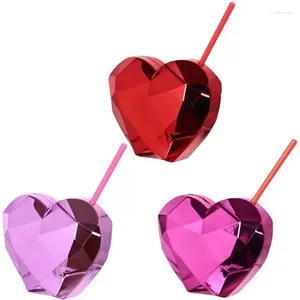 Water Bottles Love Plated Cup Plastic Straw 600ml Special Beverage Valentine's Day Wedding Supplies Fashion Simple