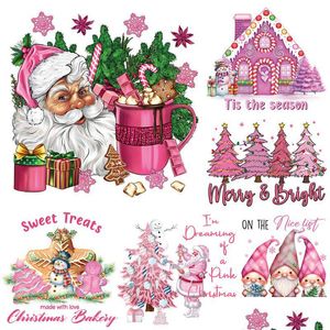 その他のお祝いのパーティーは、ピンククリスマスヒートトランスファーロゴビニール洗えるサンタクリスマスツリーアイアンTシャツの枕カバー