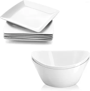Plates Square Dinner And Salad Bowls Set Bundle