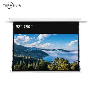 92"-150" Micro -Perforated Fabric Tab Tension Electric Projector Screen White Transparent Projection Screen for home theater