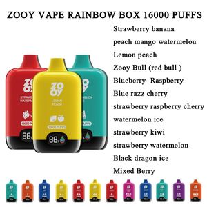 2024 Новый склад ЕС Zooy Vape Rainbow Box 16K Бесплатная доставка Оригинальная дикальная вейп одноразовая пучка 15000 Vape Puff Zooy Bar 16000 Puffs