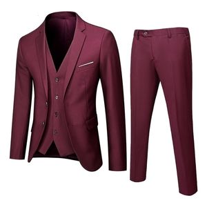 Men's Suit Slim 3 Piece Suit Business Wedding Party Jacket Vest Pants House with 240106