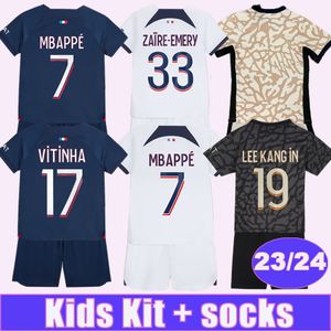 23 24 MBAPPE 어린이 키트 축구 유니폼 KIMPEMBE SERGIO RAMOS 홈 어웨이 3 번째 축구 셔츠 Verratti Draxler Icardi Child Uniforms