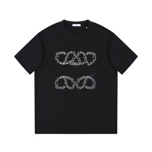 Мужская футболка, летние европейские и американские модные рубашки, минималистичный топ с круглым вырезом и вышитыми буквами в черно-белом цвете