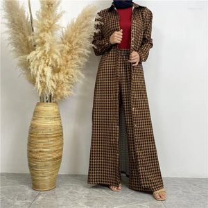 Women's Two Piece Pants Wepbel Ramadan Islamic Clothing Full Button Long Cardigan And Satin Shirts Tops Sets Women Pocket 2