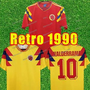 レトロコロンビア1990ホームサッカージェルスバルデラマエスコバルフットボールカミゼタヴィンテージサッカーシャツクラシックキットトップス＃2＃19ワールドカップホーム_jersey