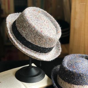 Berets Retro Outono Inverno Quente Mulheres Mistura de Lã Oval Top Cap Fedora Heisenberg Mr White Porkpie Pork Pie Bowler Hat 56-59cm