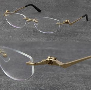 Metal Classic Leopard Series Rimless Optical Reading Frames Marming Gelgasses 18K Gold Frame Glasses Men Myopic Cat Eye Round EY2144488