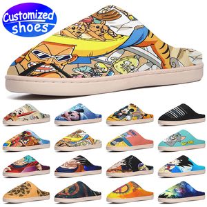 Anpassade skor Anpassad toffel Tom och Jerry Dragon Heroes Mouse Plysch Sandle Babouche Cartoon Mönster Män kvinnor Skor Black Cartoon Big Size EUR 34-49