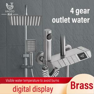 Banheiro doméstico blackgrey display digital inteligente e chave fria estilo piano torneira conjunto de chuveiro booster 240108