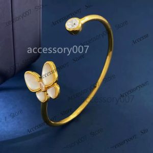 designer jewelry bracelet Vintage Band Bangle Copper White Ceramic Double Butterfly Round Zircon Open Cuff Bangle With Box Party Gift For Women Jewelry