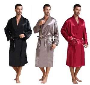 Herren-Pyjama aus Seidensatin, Nachtwäsche, Robe, Bademantel, Nachthemd, S-3XL, 240108