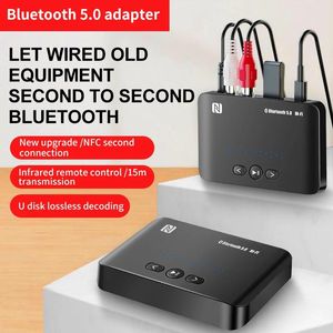 Connectors Bluetooth 5.0 Ljudmottagare NFC IR Remote Control 3.5mm Aux Jack RCA U Disk Stereo Music Wireless Adapter för TV -bilförstärkare