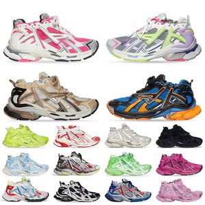 Tasarımcı Kadınlar Mens Track Runners 7 7.0 Sıradan Ayakkabı Lüks Platform Marka Büyük Boyutlu Spor Kısacası Beyaz Kırmızı Mavi Pembe Mesh Naylon Grafiti Tracks Runners Mule Trainers