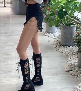 Women's Shorts 2023 Jeans All-Match Summer Lace Up Skinny Shorts Women Blue Hole High Waist Streetwear Shorts Bottoms Sexy Fringe Denim Short YQ240108