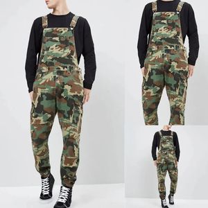 Klänning Stylish Mens Camo Dungarees arbetar overaller Bib and Brace Ejressed Denim Camouflage Combat Jumpsuit Romper Pants Casual byxor