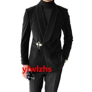 Bröllopsmärke Velveteen Mens Suit Shawel Lapel Formell Business Mens Jacket Blazer Groom Tuxedo Coat Pants 215111510