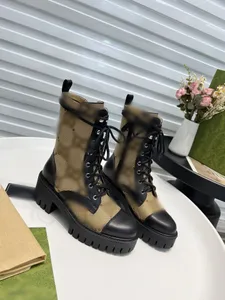 Modische Damen-Designer-Stiefel mit dicker Sohle, G-Buchstabe, bedruckt, mittlere Wadenstiefel, Schnürstiefel, Plattform, schwarz, Khaki, Luxus-Ultra-Damen-Halbstiefel