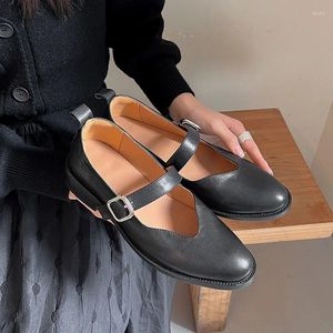 Scarpe eleganti MKKHOU Décolleté moda Mary Jane in vera pelle di alta qualità Punta tonda Scollo a V Fibbia della cintura Tacco basso