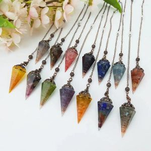 Colares Pingente Cura Resina Cristais Pêndulo Para Dowsing Adivinhação Reiki Natural Chip Stone Quartz Beads Espiritual Pendulo X192