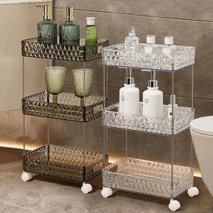 Bathroom Organizer Shelf With Wheel Home Kithen Acryl Storage Shelves Makeup Skincare Shampoo Holder Desktop Rack Design 240108