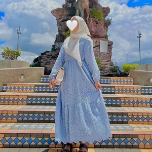 Abbigliamento etnico Donna Abito musulmano in pizzo Morbido ed elegante Solido Vita lunga allentata Hijab da festa casual per ragazze