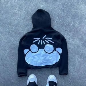 Amerikan tarzı gotik sevimli çizgi film baskılı hoodies erkek y2k kazak sweatshirt retro tasarım severler ins çift sokak kıyafeti ceket 240106