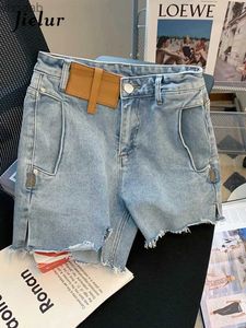 Kvinnors jielur street ljusblå asymmetrisk cool denim shorts kvinnor sommar hög midja rak split kort jeans kvinna s-xl yq240108