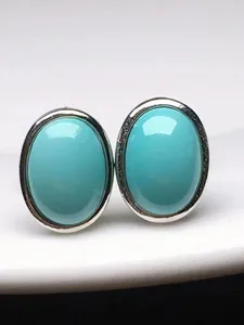 Stud Earrings 1pcs/lot Natural Turquoise S925 Silver Blue Female High Quality Gems Ellipse Simple Geometry Hubei Raw Ore Precious