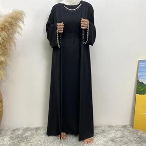 Ropa étnica Musulmán Hijab Set Casual Vestido de vacaciones Oración Abaya Largo Khimar Ramadán Árabe Robe Islámico 2 PCS