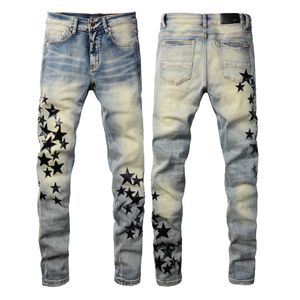 SS24 M8606 MENS JEANS Märke Skinny Slim Fit Washed Coating Material Denim Elastic Motorcycle Men Original Top Designer SZ28-40