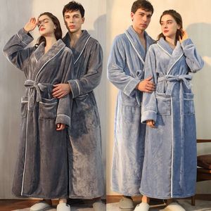 Winter Herbst Bademantel Kleid Warme Flanell Nachtwäsche Frauen Kimono Robe Lange Nachthemd mit Tasche Männer Dusche Robe Hause Kleidung 240108