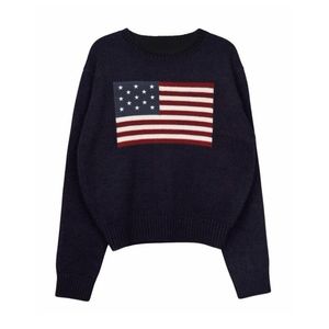 Flag jacquard knitted sweater for women's autumn and winter fashion zipper cotton parachute loose top luxury designer brand clothing jacket 240106