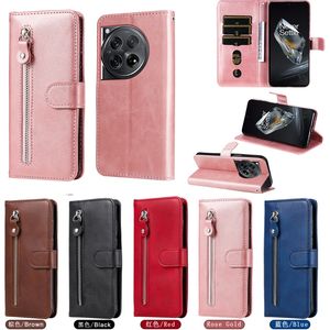 Zipper Leather Wallet Cases For Google Pixel 9 8 Pro 8A One Plus 12 Redmi K70 K70E A3 Business Coin Credit ID Money Card Slot Holder Magnetic Flip Cover Pouch Purse Strap