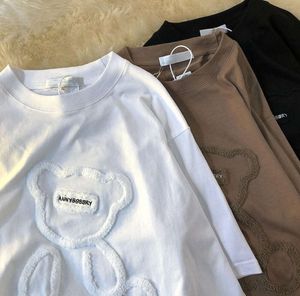 T-shirt das mulheres Mulheres camisetas Harajuku Meninas Plus Size Tops Carta Jacquard O-pescoço Mangas Curtas Soltas Verão Urso Branco Tees Roupas 529