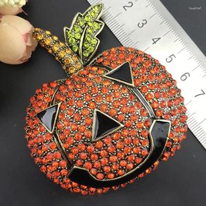 Brooches 100pcs Selling High Quality Customized Jewelry Gold Plated Vintage Crystal Pumpkin Evil Brooch Pin For Halloween Party