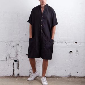 Männer Trainingsanzüge Männer Stehkragen Kurzarm Shorts Overalls Mode Einfarbig Einreiher Lose Strampler 2024 Sommer Cargo Overalls