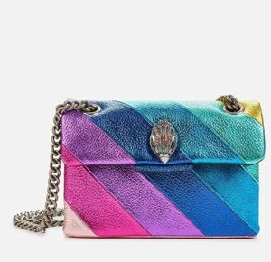 Bolsa feminina em forma de coração bolsa de luxo de luxo cadeia listrada saco de arco -íris bolsa de ombro de couro para cruzar bolsas de cadeia mini bolsa de ombro