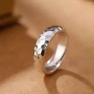 Кольца-кластеры из настоящего чистого серебра 999 пробы для мужчин и женщин, подарок на удачу, 6 мм, глянцевое кольцо с молотком неправильной формы