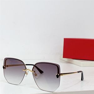 Neue Modedesign-Cat-Eye-Sonnenbrille 0432S, Metall-Halbrahmen, randlose Gläser, einfacher und eleganter Stil, vielseitige UV400-Schutzbrille für den Außenbereich